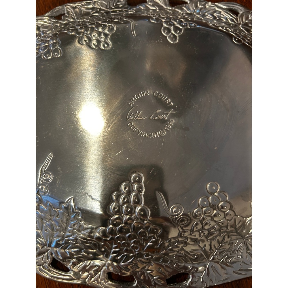 Arthur‎ Court 1990 Vintage Grape Vine Aluminum Oval Serving Tray Platter Silver - Picture 3 of 4